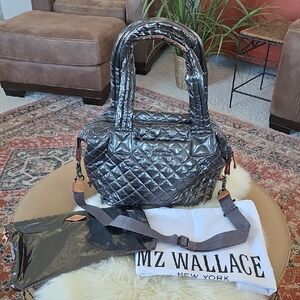 Fabulous MZ Wallace Steel Metallic Quilted Sutton Satchel 🩶🎁🖤